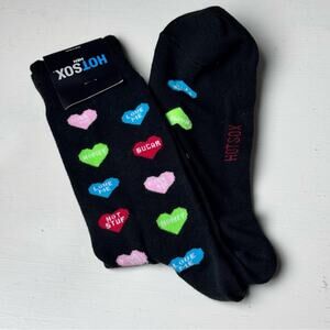 Hot Sox  Women's Black Socks with Colorful Heart Motifs New With Tag